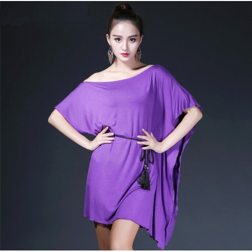 Black purple leopard batwing sleeves loose fashion women's girl's female competition stage performance latin salsa cha cha dance dresses